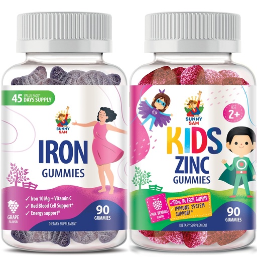 [BRSROC34BEFGADY3] SUNNY SAM Zinc Gummies for Kids & Iron Gummies for Adults, Iron Vitamins with Vitamin C