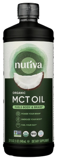 [BRSWEC35AQIGKD3J] Nutiva Organic MCT Oil, Unflavored, 32 Oz, USDA Organic, Non-GMO, Non-BPA, Whole 30 Approved, Vegan, Gluten-Free & Keto, 14g MCT per Serving & Neutral Flavor for Energy Boost to Coffee, Shakes and Salads