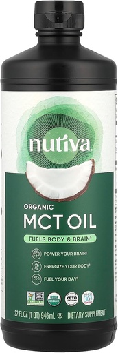 [BRSWEC35AQIGKD3J] Nutiva Organic MCT Oil, Unflavored, 32 Oz, USDA Organic, Non-GMO, Non-BPA, Whole 30 Approved, Vegan, Gluten-Free & Keto, 14g MCT per Serving & Neutral Flavor for Energy Boost to Coffee, Shakes and Salads