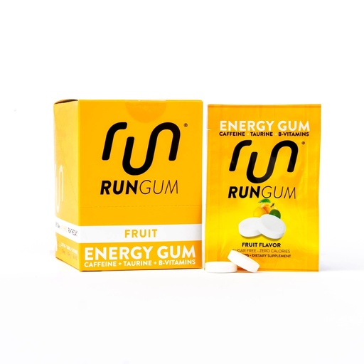 [BRSWIBT4OV6W223Y] Run Gum Fruit Flavor Caffeinated Energy & Focus Gum, 50mg Caffeine per Piece, Sugar Free with Taurine & B-Vitamins, Fast-Acting Chewing Gum, 24 Pieces (12 Packs)