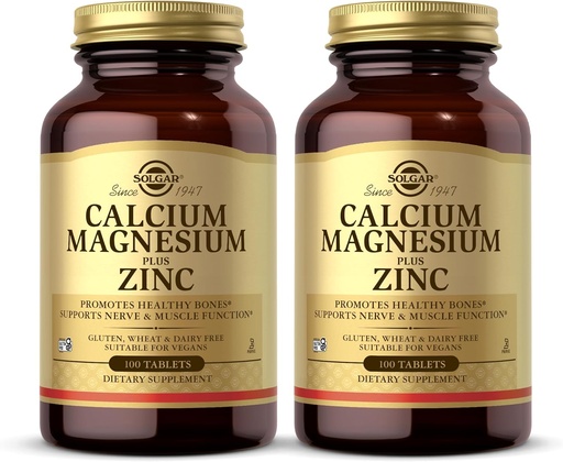 [BRSWIZ3YCUHG2EDG] Solgar Calcium Magnesium Plus Zinc, 100 Tablets (Pack of 2) - Promotes Healthy Bones and Teeth - Supports Nerve & Muscle Function - Non-GMO, Vegan, Gluten Free, Dairy Free, Kosher - 66 Total Servings