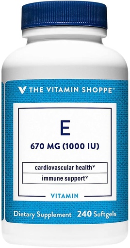 [BRSWGZQEBEBAGHTV] The Vitamin Shoppe Vitamin E 1,000IU - Natural Source, Supports Healthy Cardiovascular System, Immune Health & Eye Health - Once Daily (240 Softgels)