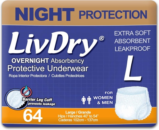 [BRSWK2Q6O4CQEADC] LivDry Overnight Protective Underwear Large size Count: 64
