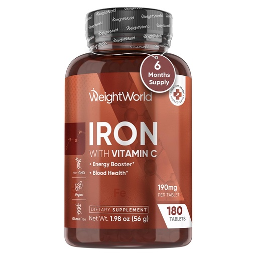 [BRSROBL2O5YBQDI2] WeightWorld Iron 65mg with Vitamin C 125mg Tablets for Blood Health, Energy & Immune Support | 180 Tablets (6-Month Supply) | Gentle Iron Supplement for Women & Men - Vegan, Non-GMO