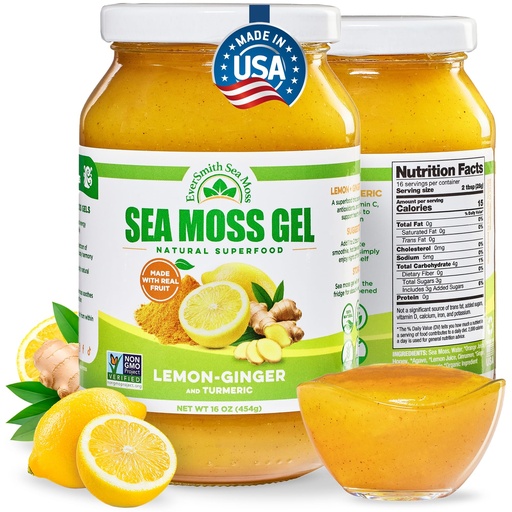 [BRSWYEIBBAHAMC3H] EverSmith Organics Wildcrafted Irish Sea Moss Gel, Lemon Ginger, 1 Jar | Made in USA, Rich in Nutrients, Sea Moss Gel Raw, Vegetables & Fruits, Sustainably Harvested, Essential Vitamins and Minerals