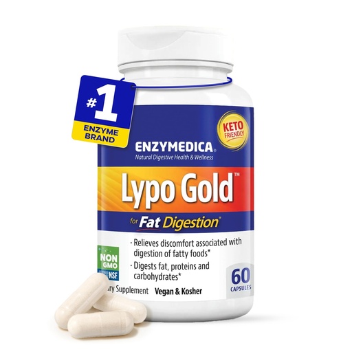 [BRSWIY33O4OB6EYZ] Enzymedica Lypo Gold - Protease, Amylase & Lipase Digestive Enzymes for Women & Men, Enzyme Supplement for Fat Digestion, Gut Health & Gallbladder Support, Helps Gas & Bloating, Gluten Free - 60 Caps