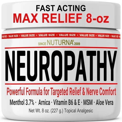 [BRSRA2QLC4HQ4DL4] Neuropathy Nerve Relief Cream - Szybkie działanie Max Relief for Feet Hands Legs Toes Back - Ultra Siła Menthol Arnica Aloe Vera MSM, Soothing Natural Nerve Comfort Relief, Super Large 8 Oz