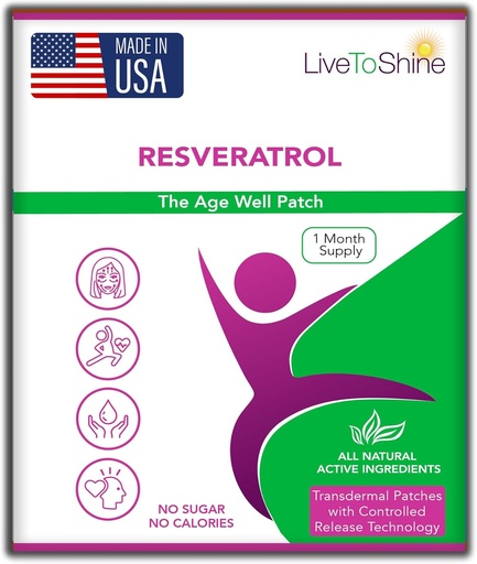 [BRSRMBABOFYRUDL2] Live To Shine Resveratrol Patch - Transdermal Topical Plant-Based Antioxidant Support for Healthy Aging and Wellness - 30 Patches for Women and Men - USA Made