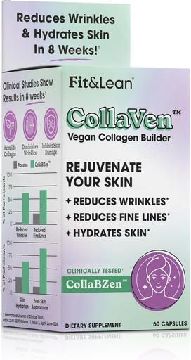 [BRSRAFL3AEBQ23Y6] Fit & Lean CollaVen Vegan Collagen Builder, Clinically Proven, Vegan, Plant-Based Collagen with Vitamin C for Youthful & Hydrated Skin, Reduces Wrinkles, Boosts Collagen Production, 60 Vegan Capsules