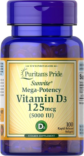 [BRSWIZQ3OV6BQA32] Puritan's Pride Vitamin D3, 5000 IU, 100 Count