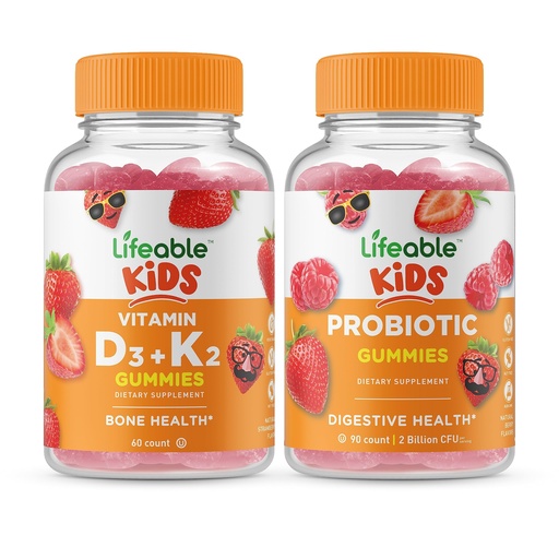 [BRSROZIQAQDW2YLU] Lifeable Vitamin D3 + Vitamin K2 Kids + Probiotic 2 Billion CFU Kids, Gummies Bundle - Great Tasting, Vitamin Supplement, Gluten Free, GMO Free, Chewable Gummy