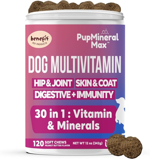 [BRSRAEI5DIPA4EL2] Dog Multivitamin Soft Chews - 120 Count - Dog Joint Supplement, Digestive, Immune, Skin, Coat - Combined Advanced Vitamins for Dogs, All Dog Ages - Made in USA