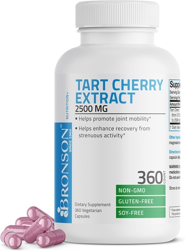 [BRSWGFTQCAFQ22Y4] Bronson Tart Cherry Extract 2500 mg Vegetarian Capsules with Antioxidants and Flavonoids Non-GMO, 360 Count