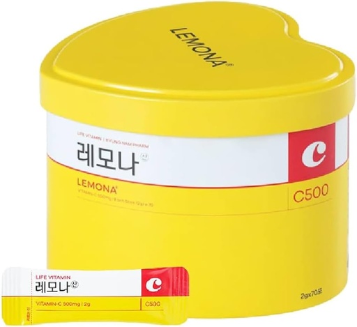 [BRSRA2YHARYGCAA7] Lemon Water Enhancer Vitamin C 500mg Powder, Yellow Heart Tin Case Lemon Flavored Vitamin Powder - 70 Sticks (2g)