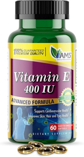 [BRSWYZA7C4GQGALD] America Medic & Science Vitamin E 400 IU (60 Softgels) Dietary Supplement That Supports Heart Health, Promotes Healthy Skin, Hair, Eyes and Immune System | Dl-Alpha Tocopheryl Acetate Gel Capsules