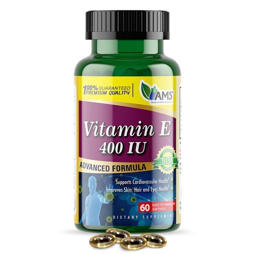 [BRSWYZA7C4GQGALD] America Medic & Science Vitamin E 400 IU (60 Softgels) Dietary Supplement That Supports Heart Health, Promotes Healthy Skin, Hair, Eyes and Immune System | Dl-Alpha Tocopheryl Acetate Gel Capsules