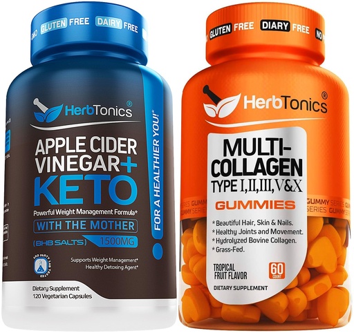 [BRSROHYRCQHQ2FDH] Herbtonics Apple Cider Vinegar Capsules Plus Keto BHB | Fat Burner & Weight Loss Supplement for Women & Men - Multi Collagen Gummies Type 1,2,3,5 & 10 with Biotin for Hair Growth, Skin, Nails