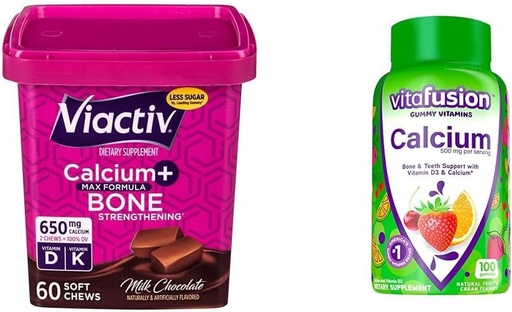 [BRSRAZYRC4MBMYAU] Viactiv Calcium Chews 60 Count & vitafusion Calcium Gummy Vitamins 100 Count - Calcium Supplements for Bone & Teeth Support