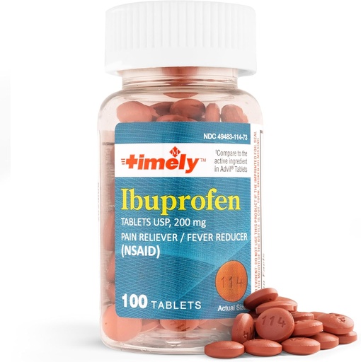 [BRSROAIEBAIGM23G] TIME-CAP LABS, INC. Timely Ibuprofen 200mg 100 Tablets - (NSAID) Pain Relief Pills for Headache, Menstrual Pain, Tooth Aches, Muscle Pain, Arthritis Pain, Body Aches