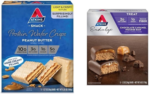 [BRSROCACBMFBGADJ] Atkins Peanut Butter Protein Wafer Crisps 5 Count and Chocolate Caramel Mousse Bars 5 Count Bundle