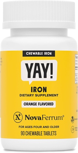 [BRSWGCYOCFYR4E3J] NovaFerrum Yay | Chewable Iron Supplement for Kids & Adults Ages 4 and Over | 18mg of Iron | 90 Servings | Sugar Free | Vegan | Gluten Free | Orange Flavor