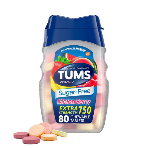 [BRSWG2YDDIHGM3TF] TUMS Extra Strength Chewable Sugar Free Antacid Tablets for Heartburn Relief, Melon Berry - 80 Count