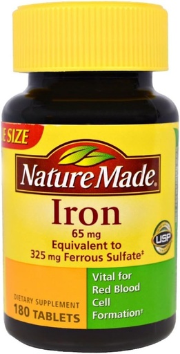 [BRSWIFL5AYMBK2LG] Nature Made Iron 65 mg tabletter 180 ea (Pack of 3)
