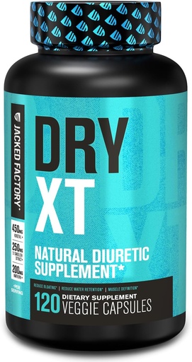 [BRSWYYD5PIIB423J] Jacked Factory Dry-XT Diuretic Water Pills - Natural Appliment  понижи задържане на вода и подуване на корените на глухарчета, калий, 7 По-мощни съставки - 120 Veggie капсули