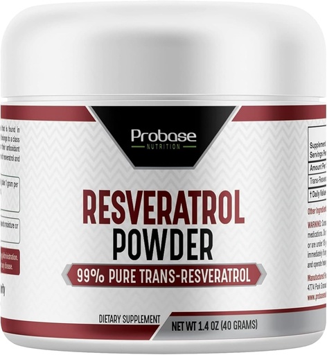 [BRSRMBI5OF6GO3Q3] Probase Nutrition Trans Resveratrol Supplement, High Purity Resveratrol Powder for Age Support, 40-Day Supply, 40 Grams