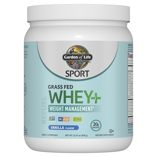 [BRSROAYEC4IQYGQY] Garden of Life SPORT Whey Plus Weight Management with Amino Energy - 20g of Grass Fed Protein Isolate for Women and Men - Vanilla Powder - With Capsimax, 2 Billion CFU Probiotics, About 15 Servings