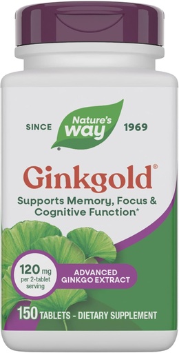 [BRSWIYINBJYGAFTC] Nature's Way Ginkgold Advanced Ginkgo Extract, Supports Memory, Focus & Cognive Function*, Ginkgo Boloba Extract, 150 Tablets (Packing May Vary)