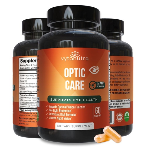 [BRSWYFADAAHQMELF] Optic Care Eye Vitamins – Lutein, Zeaxanthin, Vitamins A C E, Zinc, Copper, Chrysanthemum & Goji – Antioxidant Micronutrient Formula for Vision Support – 3 PK