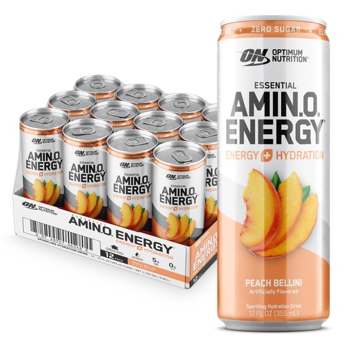 [BRSWGBL7CECRUC3H] Optimum Nutrition Amino Energy Sparkling Hydration Drink, Electrolytes, Caffeine, Amino Acids, BCAAs, Sugar Free, Peach Bellini, 12 Fl Oz, 12 Pack (Packaging May Vary)