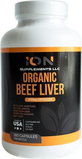 [BRSW2ZLYBYNA4DTA] 100% Organic Grass Fed Beef Liver Capsules (180 Caps) - Pasture-Raised - Rauta, A-vitamiini, B, Kollageeni - edistää energiaa, detoxification, koko kehon hyvinvointi - Esi-isien Paleo Living - Ion täydentää
