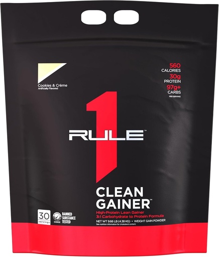 [BRSRMCQEOV5ROEIZ] Rule 1 Clean Gainer - High-Protein Lean Gain Formula with 560 Calories, 30g of Full-Spectrum Protein, Over 90g Carbs, Under 6g of Fat (30 Servings, Cookies & Crème)