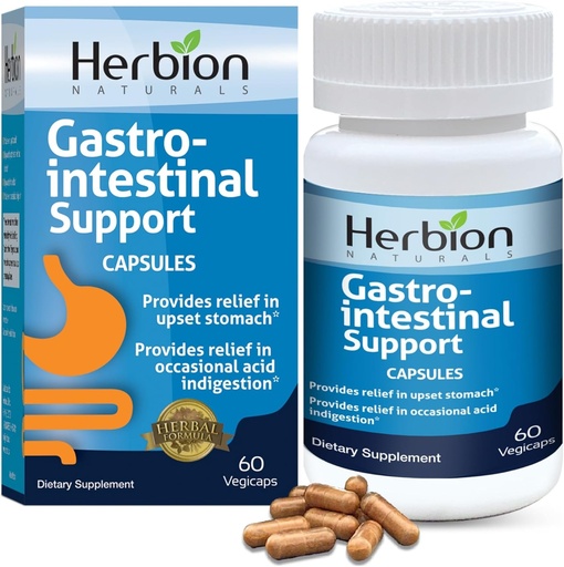 [BRSW2FICCB6BSGTP] HERBION Naturals Gastro-intestinal Support Herbal Blend for Upset Stomach Relief, Gastrointestinal Health and Function, Occasional Acid Indigestion, Healthy Intestinal Flora, 60 Count, Pack of 1