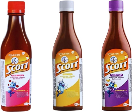 [BRSRO232PIPRSHT6] Emulsión de Scott 3 Pack Combo – Cod Liver Oil (Traditional, Cherry, Tropical Fruit Flavors) - 180ml Each