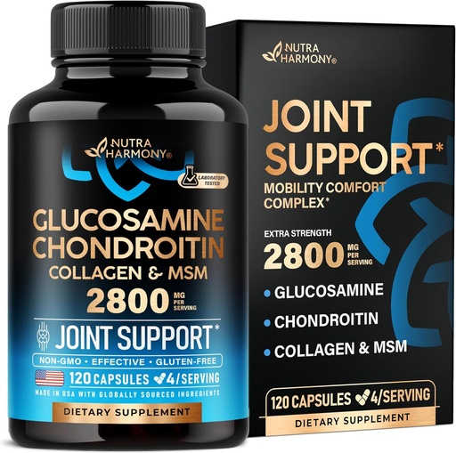 [BRSW2CQLB4GWCE34] Glucosamine Chondroitin MSM Collagen | FSA HSA Eligible | תוסף תמיכה משותף 2800 מ"ג | Made in USA | FSA Approved Product items | ויטמינים תזונתיים | עבור גברים ונשים, 120 קפסולות