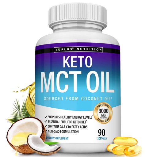 [BRSWGAYPA55AY3AZ] Toplux Keto MCT Oil Capsules - 3000mg Natural Pure Coconut Oil Extract Pills, Source of Energy, Easy to Digest for Men Women, 90 Softgels, Supplement