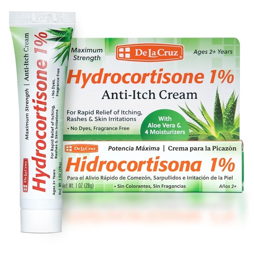 [BRSRA235DICRGEI4] De La Cruz 1% Hydrocortisone Cream - Maximum Strength - Topical Anti Itch Hydrocortisone Cream with Aloe Vera and Moisturizers for Dry Skin, Redness, Dermatitis, Eczema and Rashes - 1 OZ (28g)