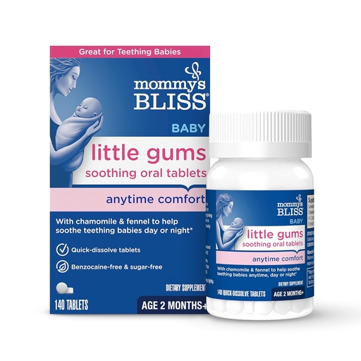 [BRSROBQ6DEHG2DLX] Mommy's Bliss Little Gums Soothing Oral Tablets, Great for Teething Babies, Benzocaine-Free & Sugar-Free, 2 Months+, 1 Bottle (140 Tablets)