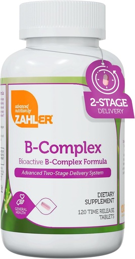 [BRSWIAY2PJ4AMEDK] Zahler B-komplexné vitamíny pre ženy a mužov - vitamín B komplex - B vitamínový komplex s B1 B2 B3 B5 B6 B7 B9 B12 - pokročilý 2-stupeňový systém bez lepidla Kosher Non-GMO VIT B (120 tabliet)