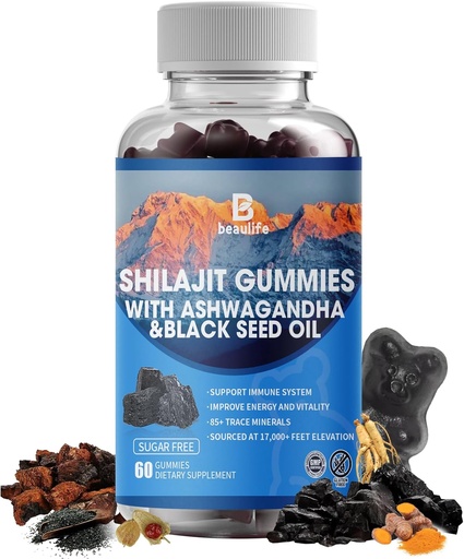 [BRSRAZL6C4HAGEIY] Shilajit Gummies, Shilajit, Resin, with 85+ Trace Minerals, Fulvic Acid, Phytonutrients, Vitamin C, D, B12, Ashwagandha, Chaga Mushroom, Turmeric, for Energy, Immune Support