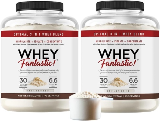 [BRSW2ZAOCEFGMDLZ] 3-in-1 Whey Protein Powder Unflavored 2 x 5lb – 30g of Grass-Fed Protein from Whey Hydrolysate, Isolate and Concentrate per Serving – Non-GMO, Soy-Free, Sugar-Free – 126 Servings