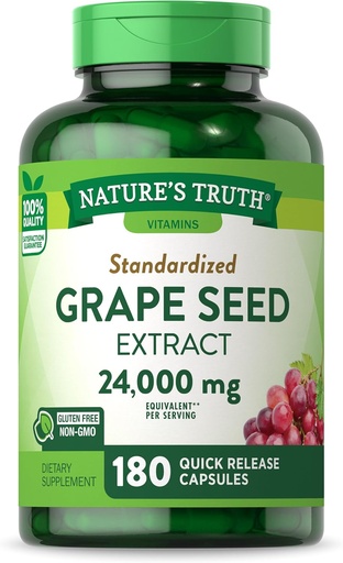 [BRSROFIEAEDQMHL3] Nature's Truth Grape Seed Extract 24,000 mg | 180 Capsules | Standardized Supplement | Non-GMO & Gluten Free Formula