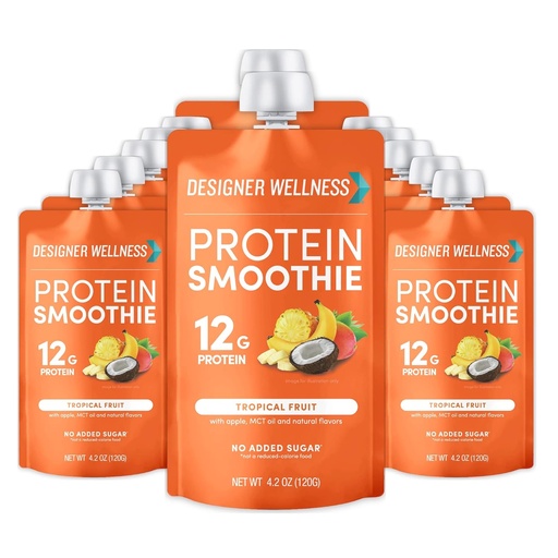 [BRSW2GI7BAGWM3L4] Designer Wellness Protein Smoothie, Real Fruit, 12g Protein, Low Carb, Zero Added Sugar, Gluten- Free, Non-GMO, No Artificial Colors atau Flavors, Tropical, 12 Count