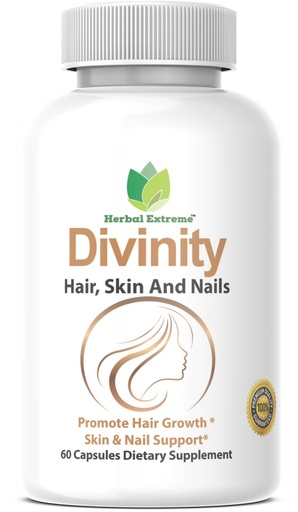 [BRSWYFA5AF7BQCLX] Divinity Hair, Skin and Nails 60 Capsules 5000 mcg Biotin P-amino Benzoic Acid, Horsetail extract, Fo-Ti, Bamboo extract, Stinging Nettle, Chinese Peony, Spirulina, Saw palmetto