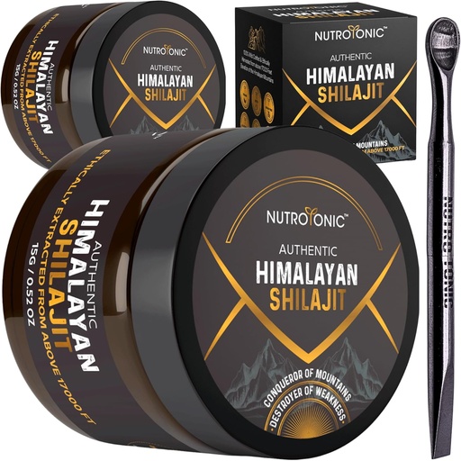 [BRSRM2T7CEJREYL4] NutroTonic® Authentic Himalayan Shilajit Resin for Men & Women - Gold Grade 86% Fulvic Acid - Wild Crafted +17000 FT – 40x Nano Filtered & Sun Dried - 3rd Party Lab Tested - 15g Jar (Pack of 2)