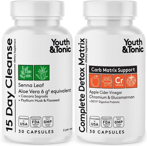[BRSRAZIHOJ4A2ET7] Youth & Tonic Colon Cleanser & Detox for Loss of Waste, Breaking The Plateau, Bloating. 60 Pills for Cleanse with Senna Leaf, Apple Cider Vinegar, Glucomannan and More
