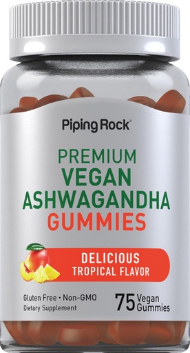 [BRSRMAL6OQJQ4ALO] Piping Rock Ashwagandha Gummies Supplement | 75 Count | for Women and Men | Tropical Flavor | Vegan Formula | Non-GMO, Gluten Free